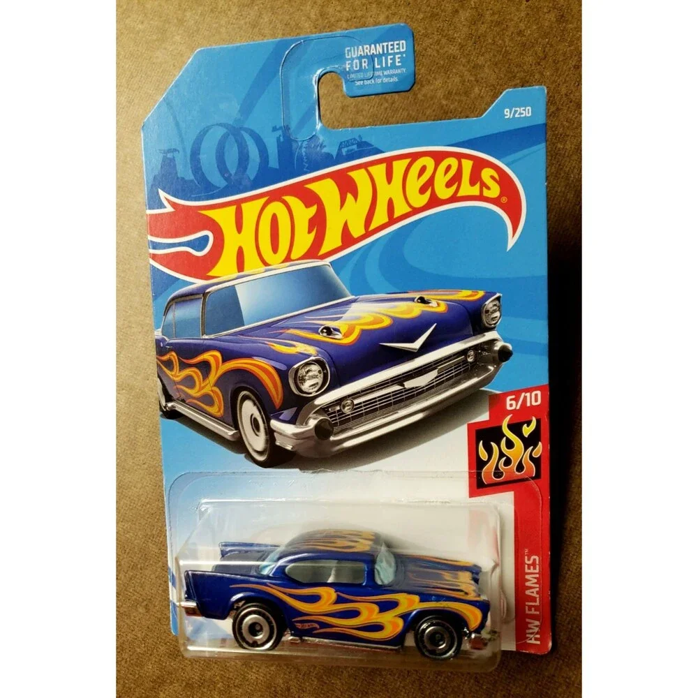 2019 Hot Wheels '57 CHEVY #9/250 Black & Dark Blue HW Flames #6/10 1:64 Lot Of 2